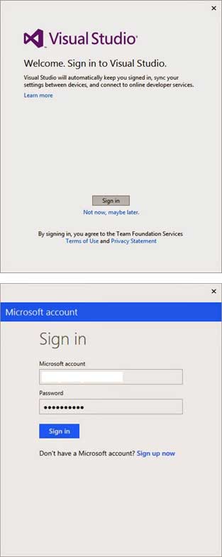 Visual Studio Sign Account